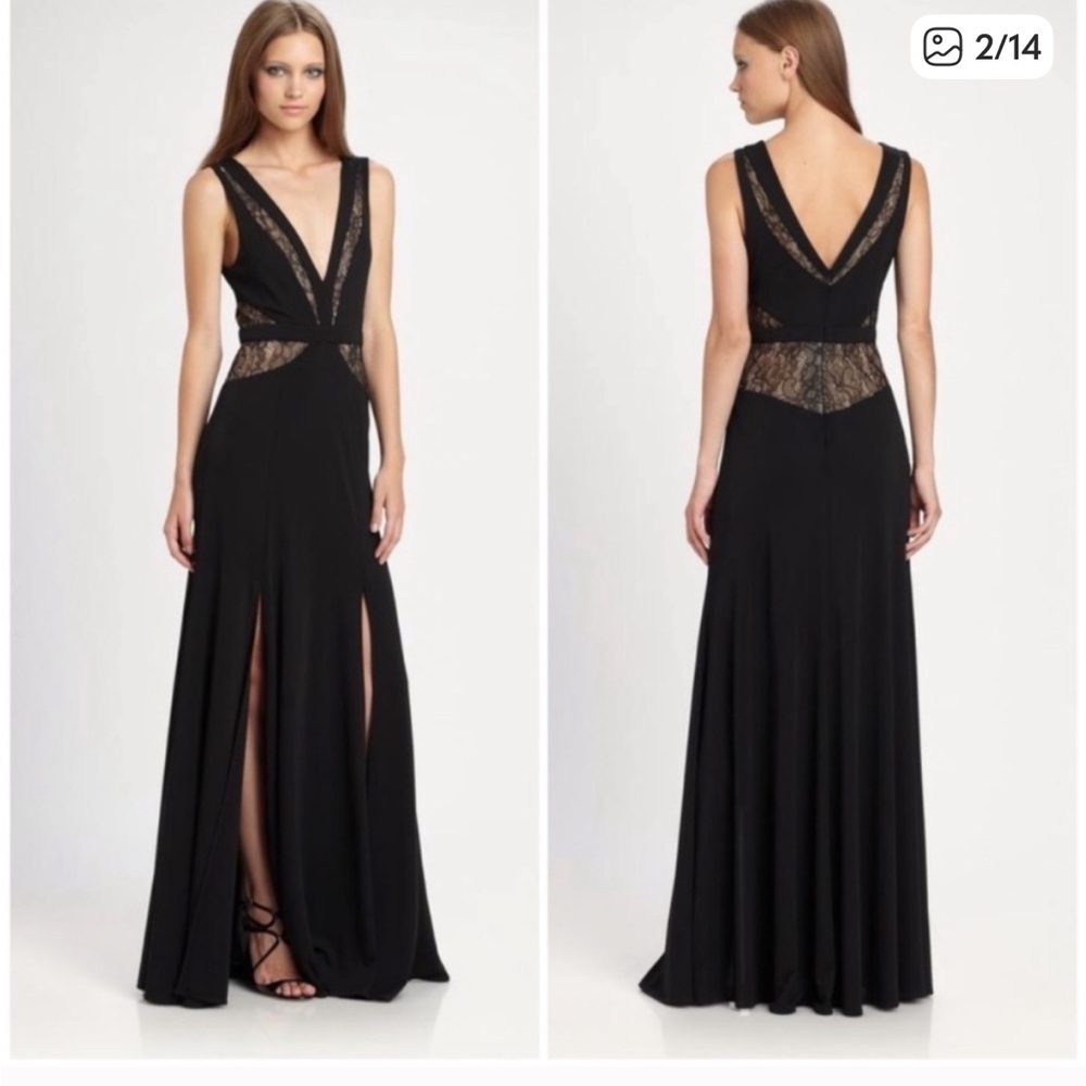 BCBGMaxAzria Black Lace Detail Dress Gown